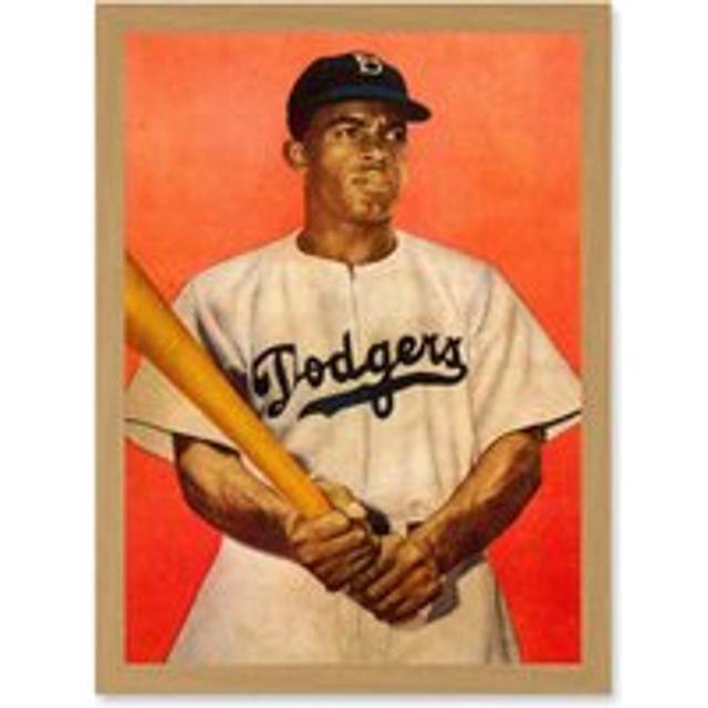 Portrait Jackie Robinson Baseball Brooklyn Dodgers A4 Artwork Framed Wall Art Print - Tan - One Size