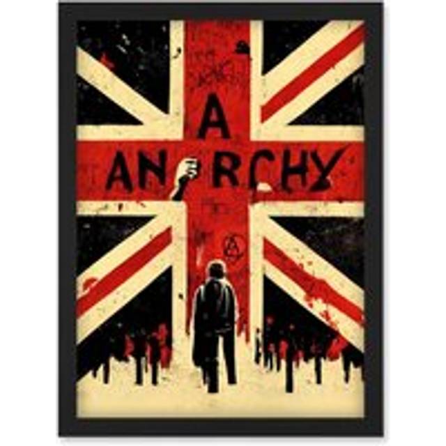 Anarchy Union Jack Stencil Rebel Graffiti Punk UK Artwork Framed Wall Art Print A4 - Black - One Size