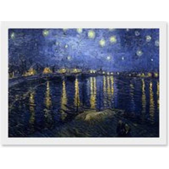 Vincent Van Gogh Starry Night Over Rhone 1888 A4 Artwork Framed Wall Art Print - White - One Size