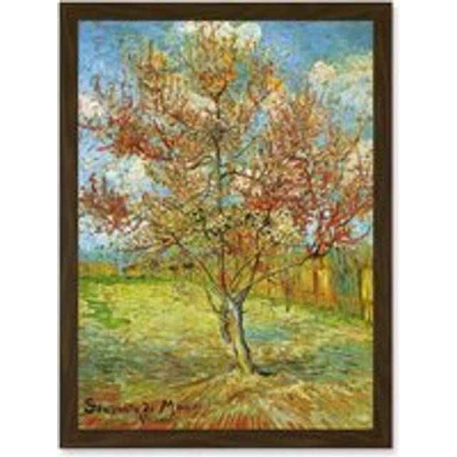 Painting Van Gogh Pink Peach Tree Blossom Artwork Framed Wall Art Print A4 - Brown - One Size