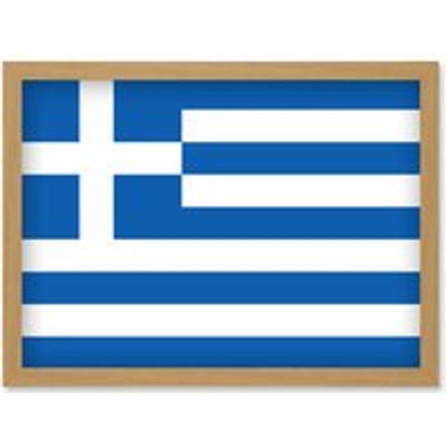 Artery8 Greece National Flag Vexillology World Flags Country Region Poster Artwork Framed Wall Art Print A4 in Light Oak