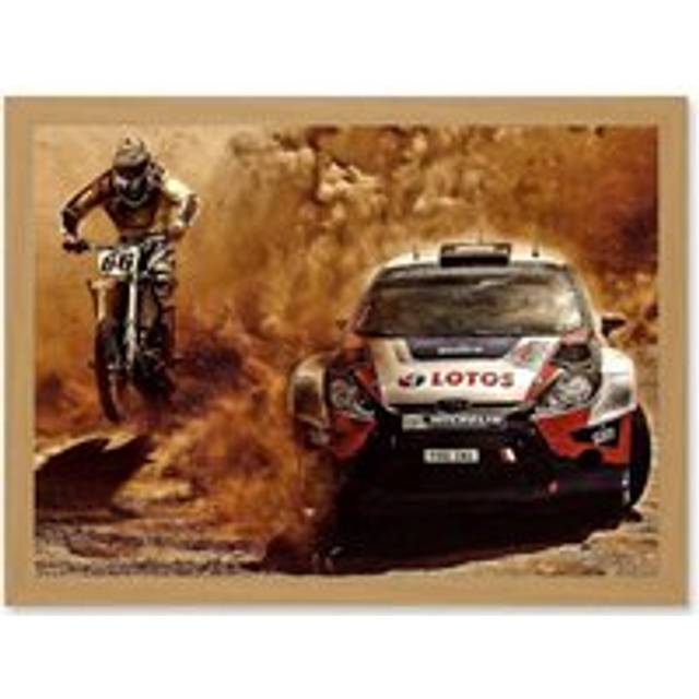 Photograph Sport Motocross Bike Rally Car Dirt Race A4 Artwork Framed Wall Art Print - Tan - One Size