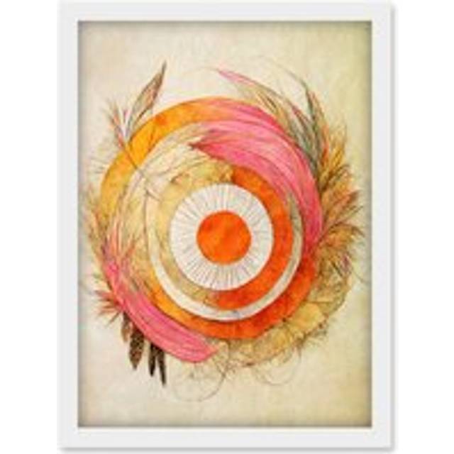Abstract Dreamcatcher With Feathers In Soft Pastel Palette Artwork Framed Wall Art Print A4 - White - One Size