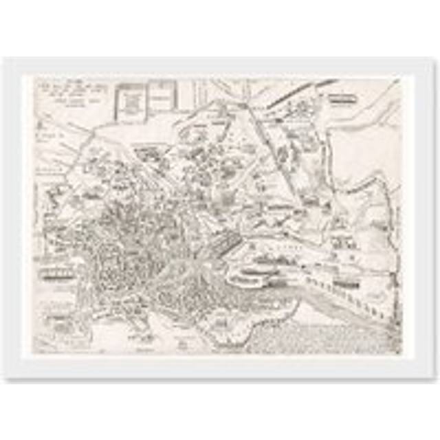 Map Ligorio 16th Century Ancient Rome Roman City Plan Artwork Framed Wall Art Print A4 - White - One Size