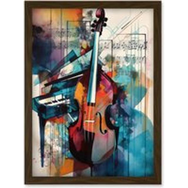 Violin and Piano Classical Music Note Melody Concerto Abstract Modern Watercolour Painting Artwork Framed Wall Art Print A4 - Brown - One Size