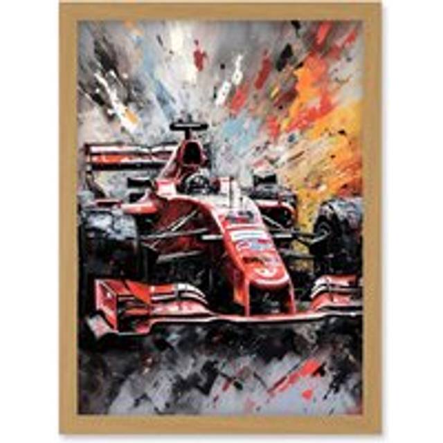Grand Prix Paint Splat Red Race Car Bold Artwork Framed Wall Art Print A4 - Tan - One Size