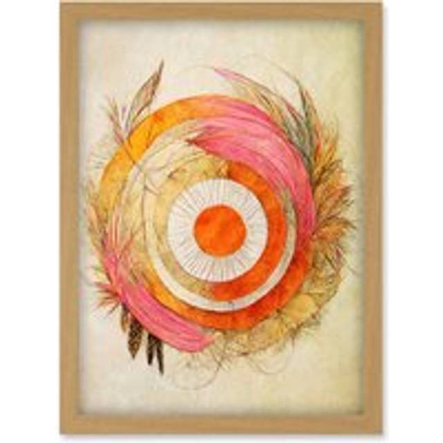 Abstract Dreamcatcher With Feathers In Soft Pastel Palette Artwork Framed Wall Art Print A4 - Tan - One Size