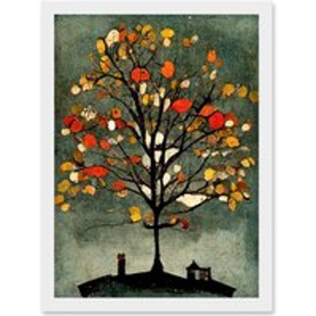 Quirky Abstract Autumn Tree Artwork Framed Wall Art Print A4 - White - One Size