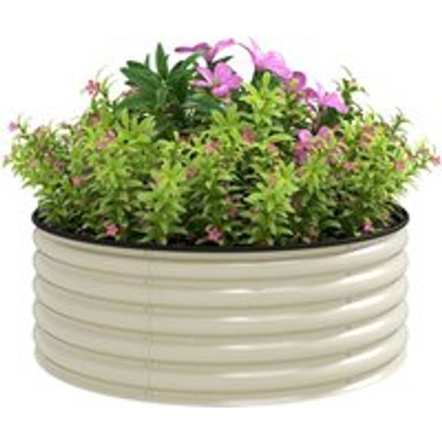 Outsunny Galvanised Planter with Gloves, 120 x 120 x 43cm, Cream White, Cream