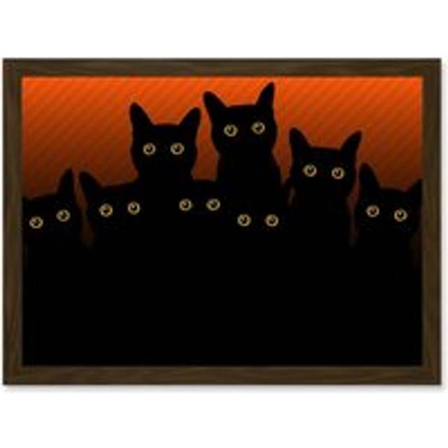 Painting Illustration Eight Black Cat Silhouettes A4 Artwork Framed Wall Art Print - Brown - One Size