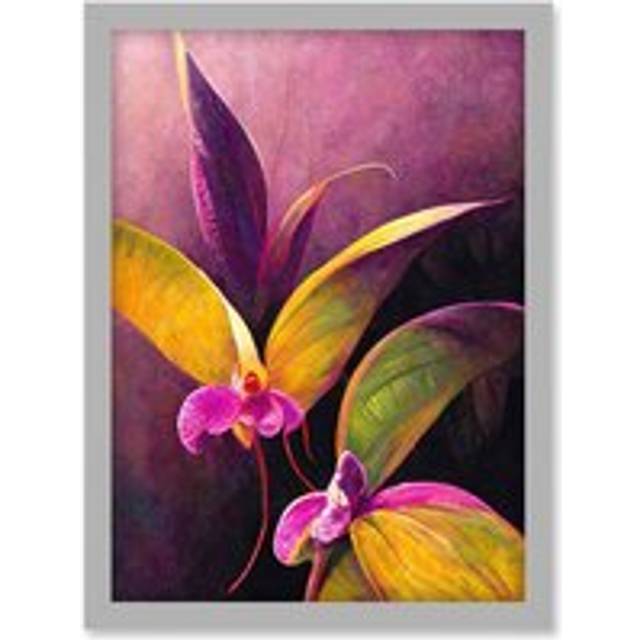 Pink Orchid Vibrant Mauve Flowers Painting Artwork Framed Wall Art Print A4 - Grey - One Size