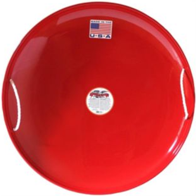 Flexible Flyer Steel Saucer Round Metal Kids Snow Sled Toy with Nylon Rope Handles for Adults and Children Ages 5 Years and Up  Red