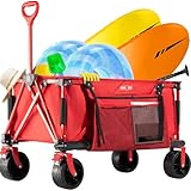 Overmont Collapsible Wagon Cart with Wheels - Foldable Heavy Duty Wagon with Big All-Terrain Wheels - 330Lbs Weight Capacity with Side Pockets for Cam