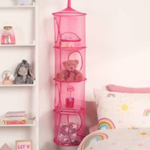 OHS Kids Extra Large Toys Storage Hanging Net Basket - Fuchsia - Pink