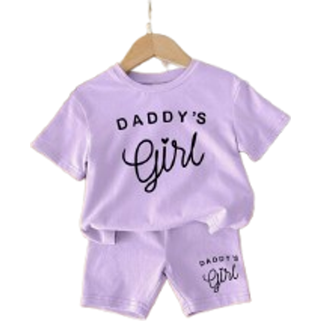 SHEIN &#39;&#39;Daddy&#39;s Girl,&#39;&#39; Baby Girl Casual Simple English Print Short Sleeve T-Shirt And Shorts Set, Suitable For Summer