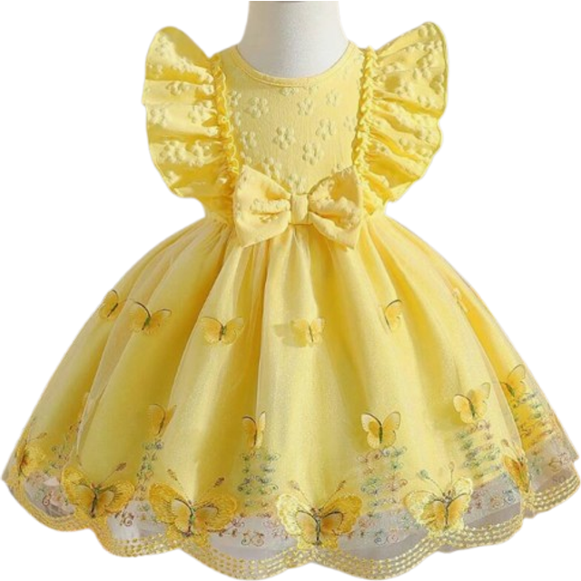 SHEIN Baby Girl Elegant Mesh Dress With Bowknot, Ruffles And Jacquard Patterns