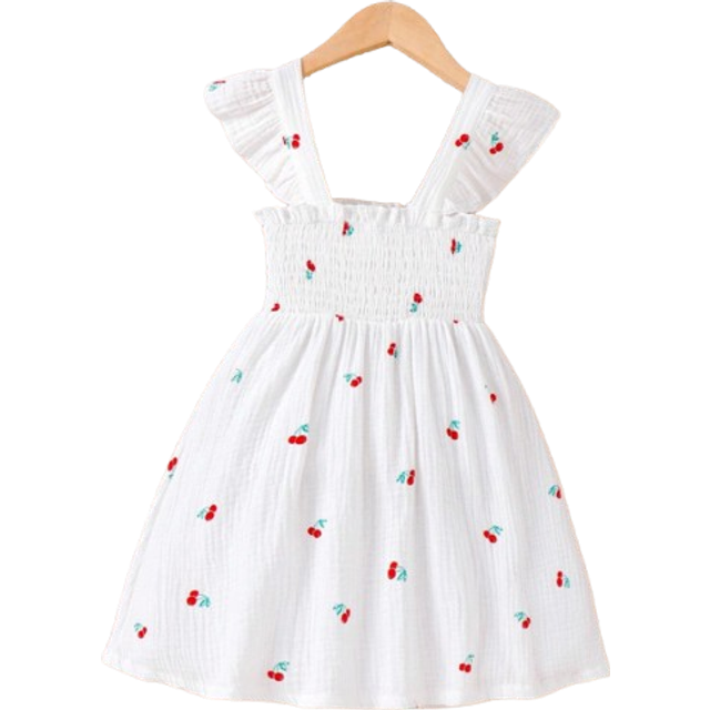 SHEIN Young Girl Cherry Print Ruffle Trim Dress