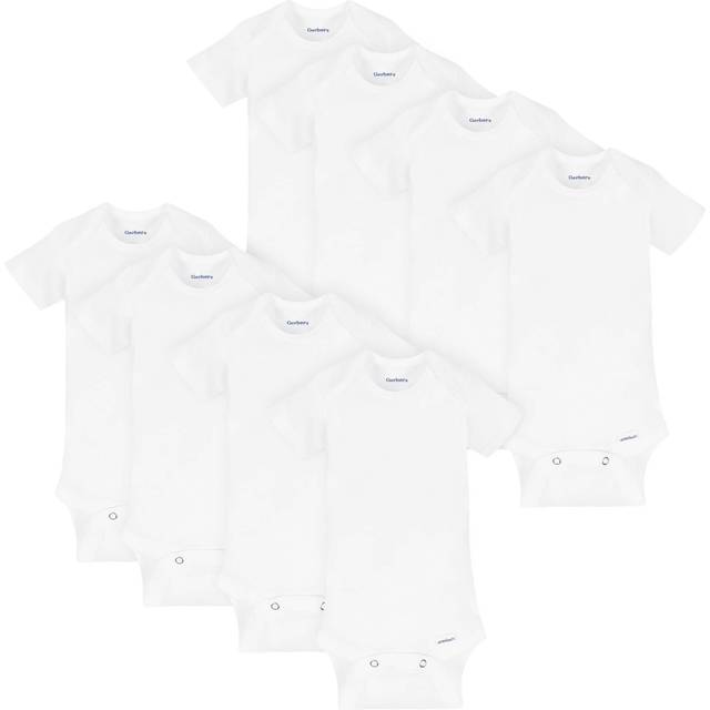 Gerber Baby Short Sleeve Onesies Bodysuits  Solid White  (Pack of 8) 18 Months