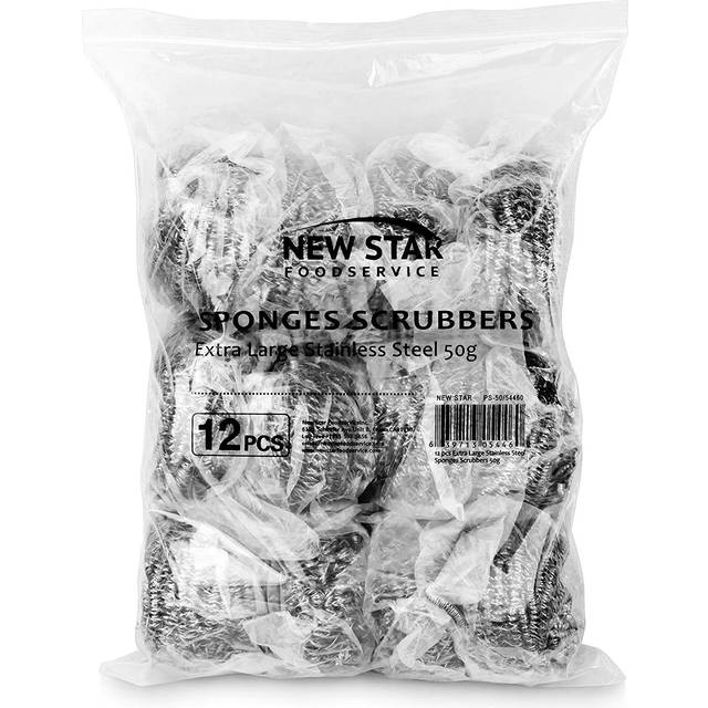 New Star Foodservice 54460 Extra Large50 Grams Stainless Steel Sponges Scrubbers  Set of 12