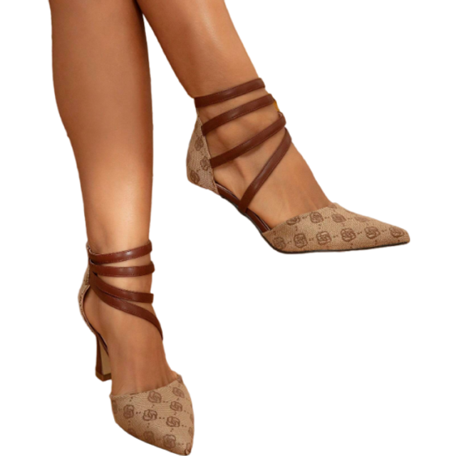 SHEIN Women&#39;s Vintage Elegant High Heel Mules With Strap, Floral Print Design, Brown Formal Shoes With Back Zipper, Comfortable Party Shoes, Work Shoes, Hig