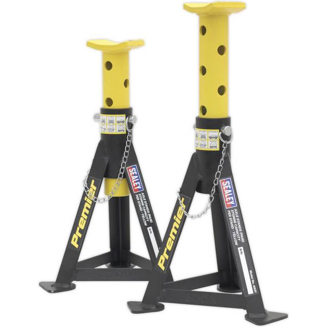 PAIR 3 Tonne Heavy Duty Axle Stands - 290mm to 435mm Adjustable Height - Yellow
