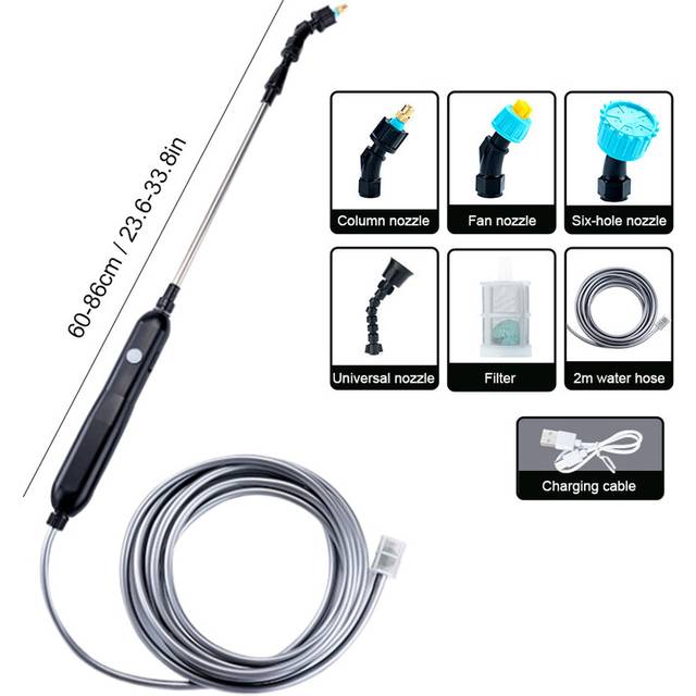 (4 nozzles  2 meters) USB Rechargeable Lawn Water Sprayer with Telescopic Handle Electric Garden Sprayer Lawn Electric Sprayer for Gardening Cleaning