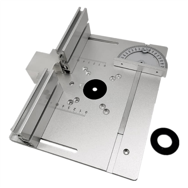 Set of 3 Router Table Insert Plate Wood Milling Flip Board Trimming Machine Auxiliary Tool with Miter Gauge,Silver