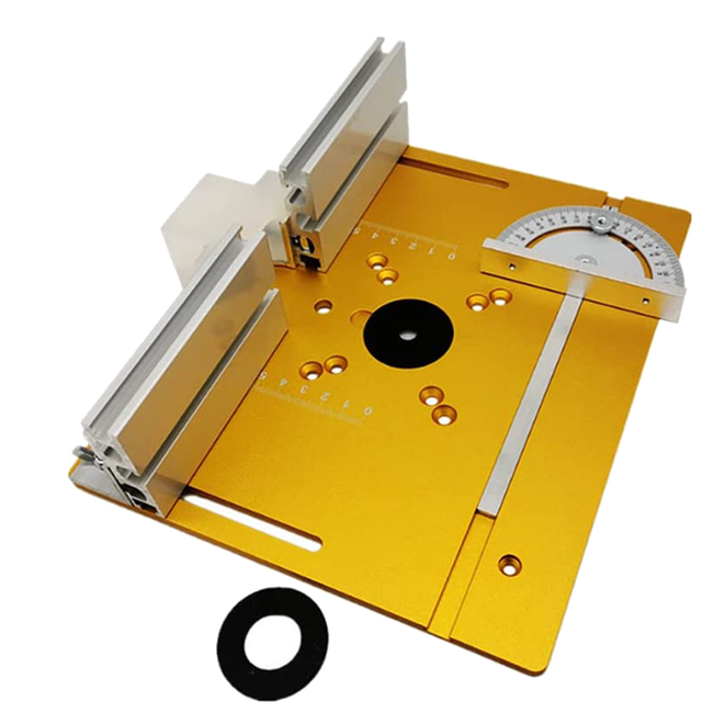 moresk-Set of 3 Router Table Insert Plate Wood Milling Flip Board Trimming Machine Auxiliary Tool with Miter Gauge,Gold