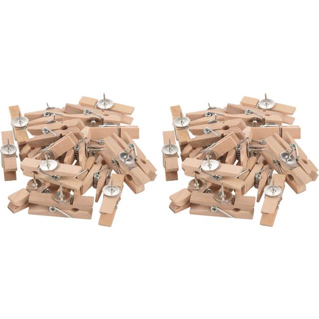 Push Pins with Wooden Clips Pushpins Tacks Thumbtacks, Paper Clips with Pins for Cork Boards Natural Color 40pcs