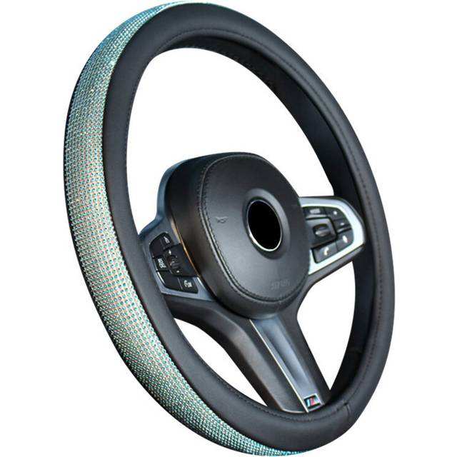 (2) Diamond Leather Steering Wheel Cover with Bling Crystal Rhinestones Car