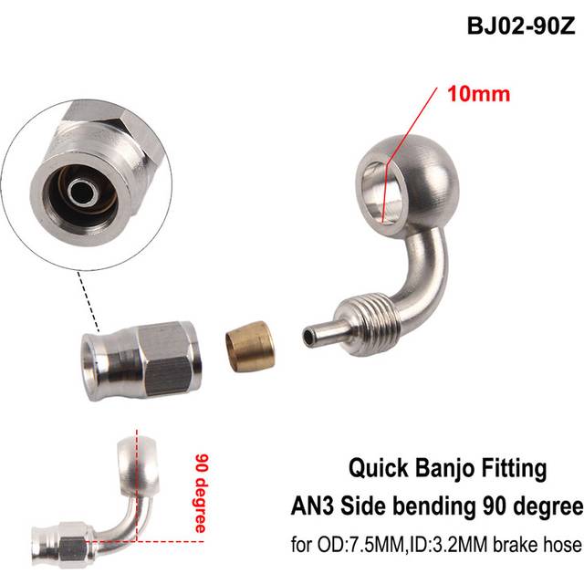 (BJ02-90Z) AN3 Motorcycle Motor Bike Hydraulic Brake Oil Hose Line Banjo Fitting m10x1 stainless Steel 10mm New