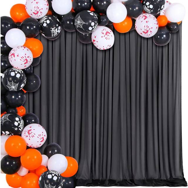 Black Backdrop Curtain 10ft x10ft Backdrop Drapes for Birthday Parties Chiffon Background 2 Pieces 5ft x 10ft