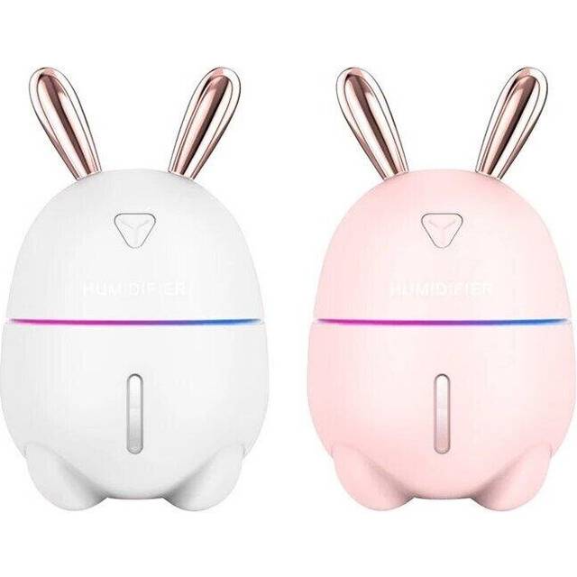 (Pink) 300ML Mini Air Humidifier Cute Rabbit USB Aroma Essential Oil Diffuser Colorful Night Light Car Office Air Purifier Mist Maker
