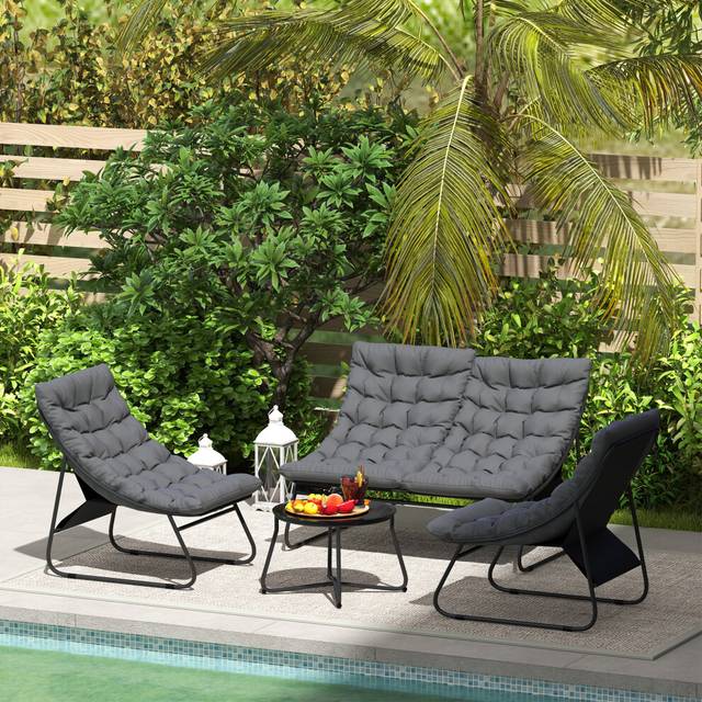 Outsunny 4 PC Garden Furniture Set with Loveseat, Chairs, Table, Grey, Grey