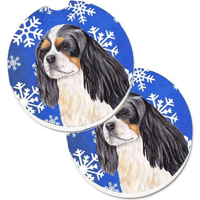 Cavalier Spaniel Winter Snowflakes Holiday Set of 2 Cup Holder Car Coaster