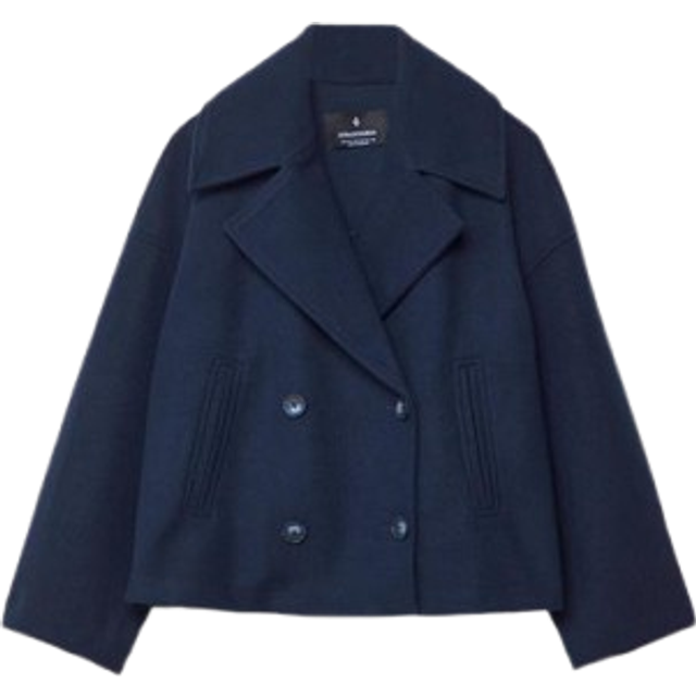 Stradivarius Short double-breasted coat Navy blue M