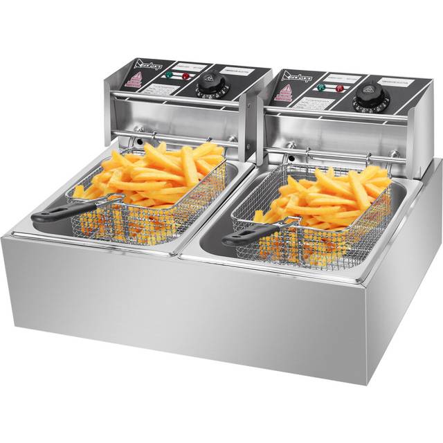 12L Electric Deep Fryer Commercial Dual Tank Stainless Steel Non-Stick Pan 5000W