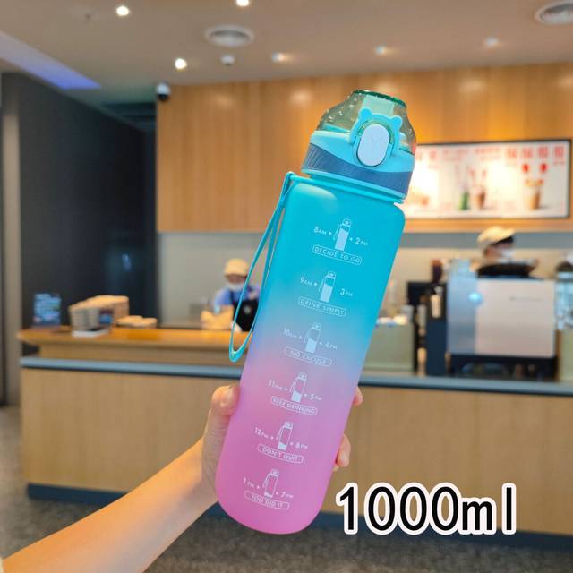 (Blue) Capacity Large Straw Plastic Cup Portable Outdoor Sports Kettle Water Bottle