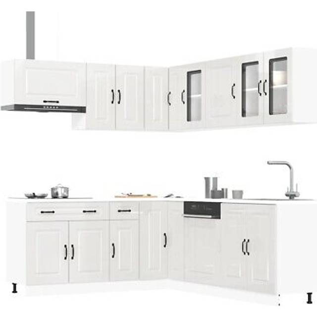 vidaXL 11 Piece Kitchen Cabinet Set Kalmar Gloss White Engineered Wood