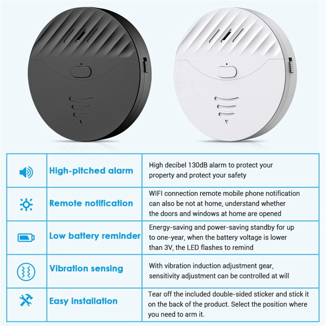 3X Tuya Smart WiFi Alarm Door and Window Vibration Sensor Security Protection Alert Works with Alexa, Life(White)