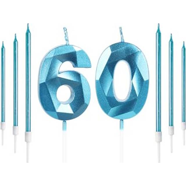 Boys Blue 60th Birthday Candles Set, Number 60 Candle + Blue Long Candles, Birthday Candles for Cake, Birthday Candle, Cake Candles Cake Topper