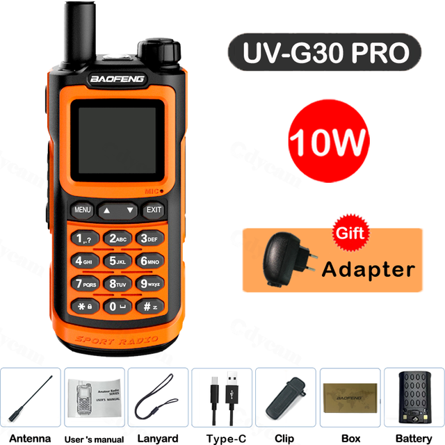 (G30-Orange-Kit 1) UV-G30 Pro Walkie Talkie Long Range Portable 1000 Channel Ham FM Radios UHF VHF USB-C Charge 2-Way Radio