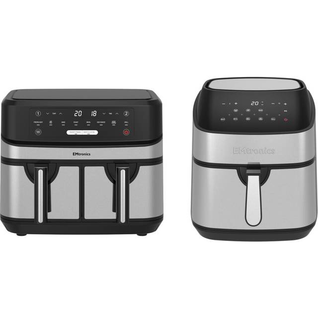 Emtronics 9L Air Fryer Set in Silver - Single Analogue & Digital Double Drawer
