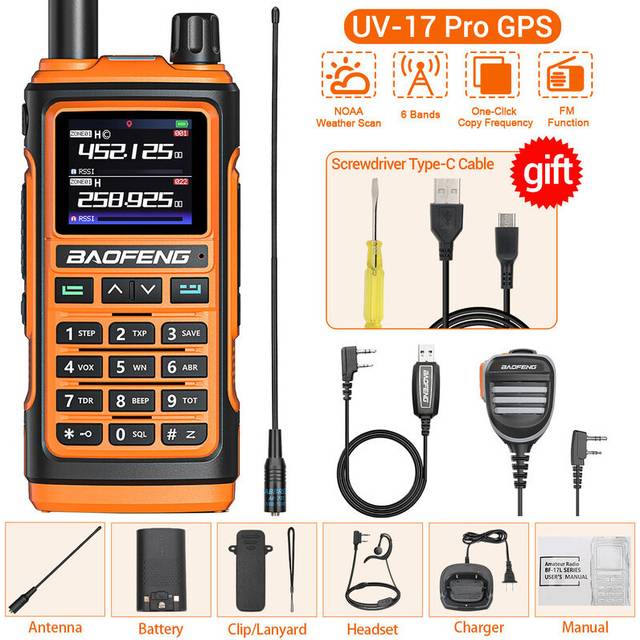(OR As Pic Show) UV-17 Pro GPS Walkie Talkie Long Range Wireless Copy Frequency Portable Rechargeable UV K5 UV-5R Ham