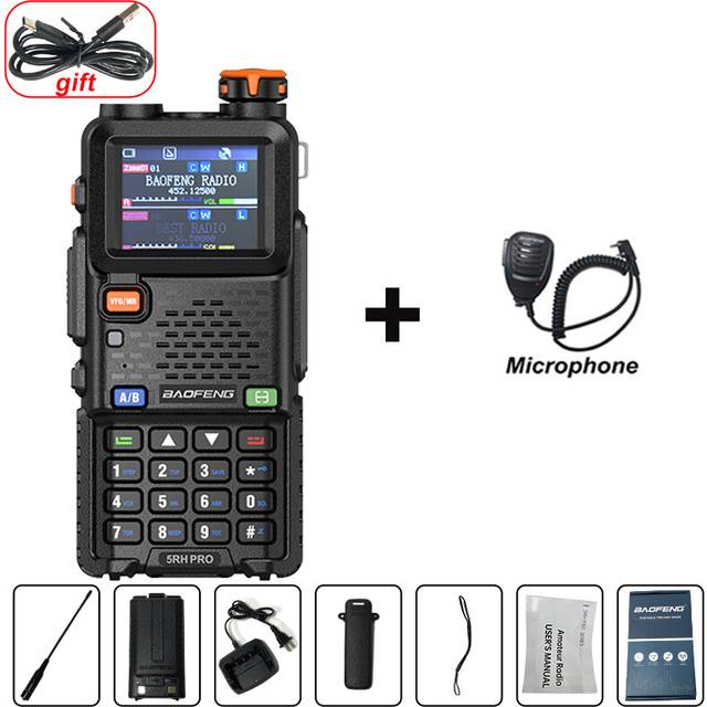 (Mic) UV-5RH PRO Walkie Talkie GPS Six Band AM FM Wirless Copy Frequency 640CH Type-C Fallback Alarm Long