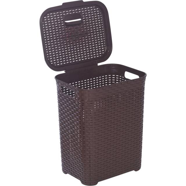 (45L Brown) 45/55L Plastic Rattan Laundry Clothes Bin Basket