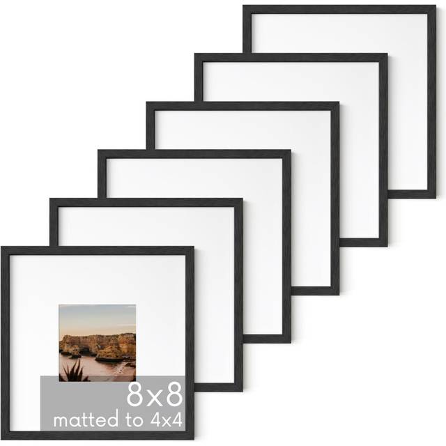 HAUS AND HUES Solid Oak Wood 8   x8    Picture Frames Matted to 4   x4    Set of 68 x 8 Picture Frames  Black Frames for Galler