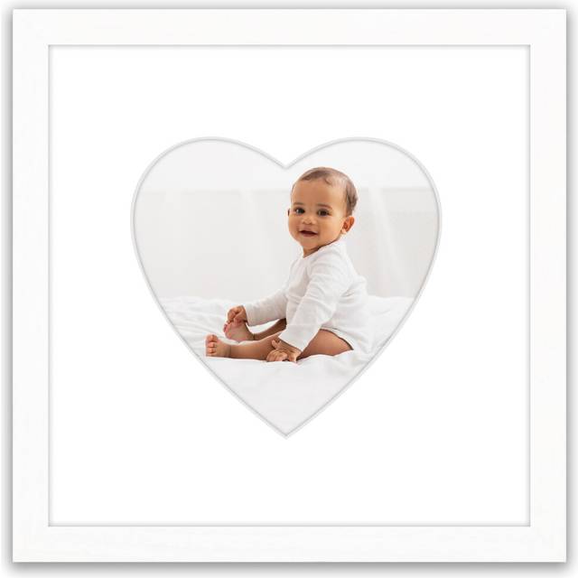 Americanflat 8x8 Picture Frame with Heart-Shaped Mat in White - Use as 12x12 Picture Frame Without Mat or 8x8 Frame with Mat - Engineered Wo