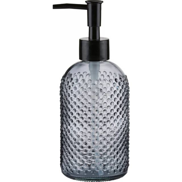 (Dotted - Black Lid - Blue) 450ml Glass Vintage Lotion Liquid Soap Dispenser Sink Bathroom Kitchen Accessory