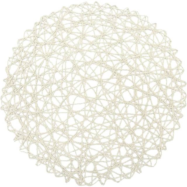 "Round Paper Fiber Woven Place Mats Decorative Placemat Braided Natural Mat Holidays Parties Decor 15"" Set of 12 (White)"